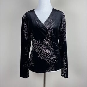 Notations Wrap Top Women Medium Black Velvet Metallic Whimsigoth Stretch Holiday
